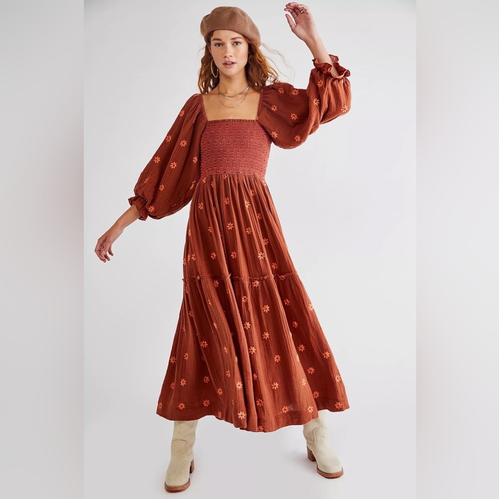 Free People Dahlia Embroidered Maxi Dress, size Medium.